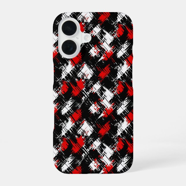 Modern Red White Black Pattern iPhone 16 Case (Back)