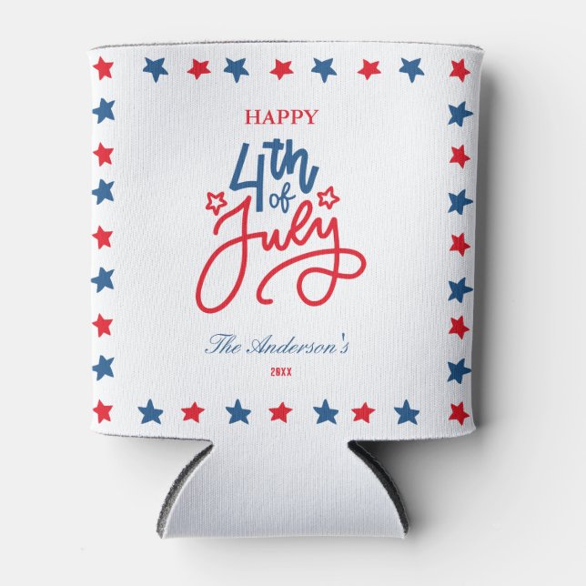 Modern Red, White & Blue 4Th July Dinner Party Can Cooler (Front)