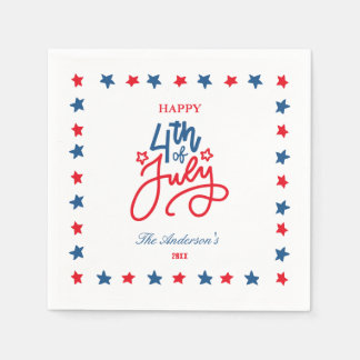 Modern Red, White & Blue 4Th July Dinner Party Napkin