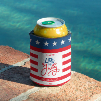 Modern Red, White & Blue 4Th July Flag Party  Can Cooler