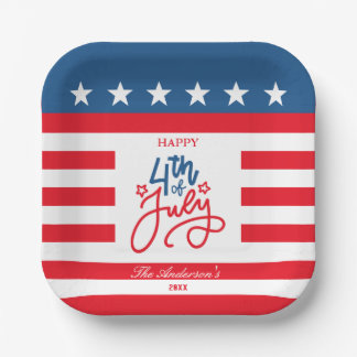 Modern Red, White & Blue 4Th July Flag Party  Paper Plate