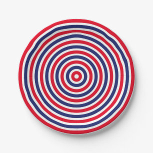 Modern red white blue circular stripes pattern fun paper plate