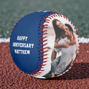 Modern Red White Blue Couple Anniversary 2 Photo Baseball