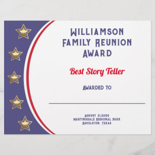 Modern Red White Blue Family Reunion Award Custom Letterhead
