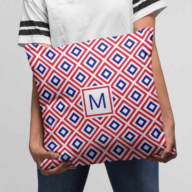 Modern Red White Blue Geometric Pattern Cushion (Creator Uploaded)