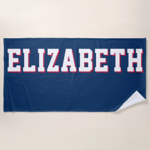 Modern Red White Blue Personalised Name Beach Towel