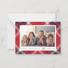 Modern Red White Blue Plaid Christmas Family Photo