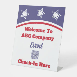 Modern Red White Blue QR Code Business Pedestal Sign