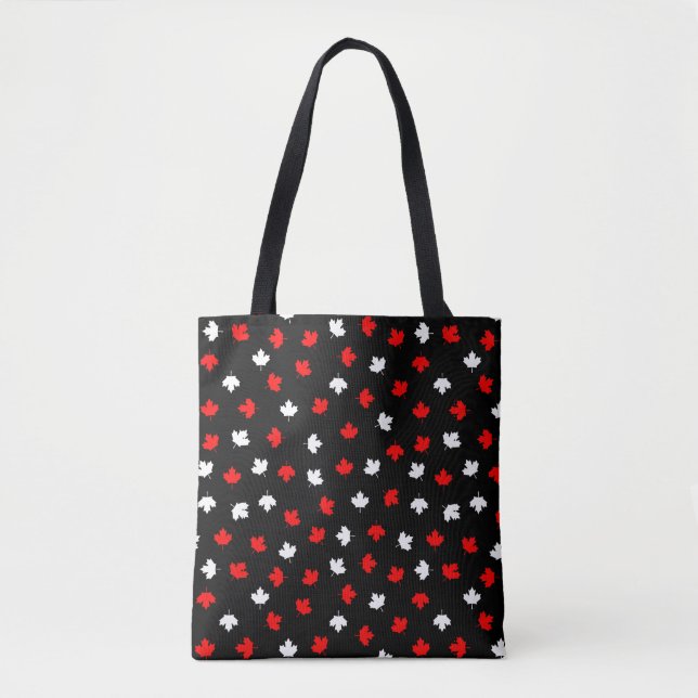Modern Red White Canada Maple Leaf Black Pattern Tote Bag (Front)