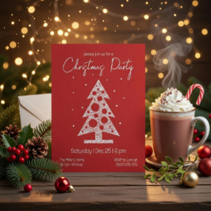 Modern Red & White Christmas Party Invitation