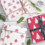 Modern Red & White Christmas Trees Snowflakes Wrapping Paper Sheet<br><div class="desc">A cute set of Scandinavian style wrapping paper sheets,  with snowflake and Christmas tree patterns in cranberry red and white. Contact designer for matching products. Copyright Anastasia Surridge for The Christmas Shop,  all rights reserved.</div>