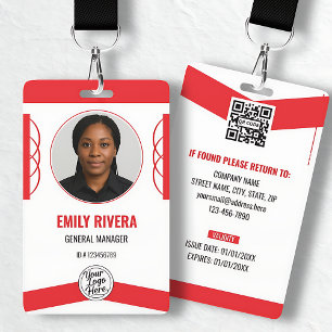 Modern Red White Corporate Staff Photo ID Badge