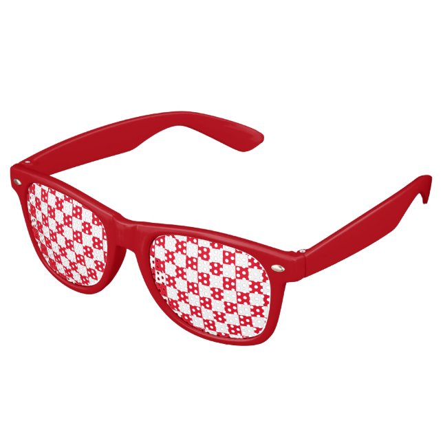 Modern Red White Croatian Checkers Retro Sunglasses (Angled)