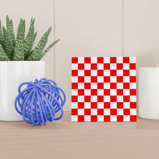 Modern Red White Croatian Chequerboard Pattern Tile