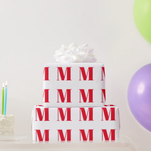 Modern red white custom initial letter monogram wrapping paper