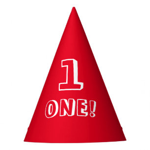 Modern red white custom number age year birthday party hat