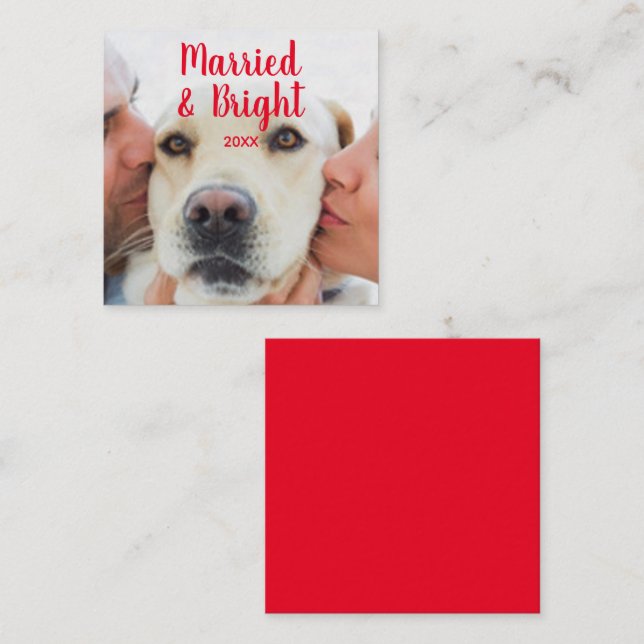 Modern red white custom photo text date Christmas  Card (Front/Back)