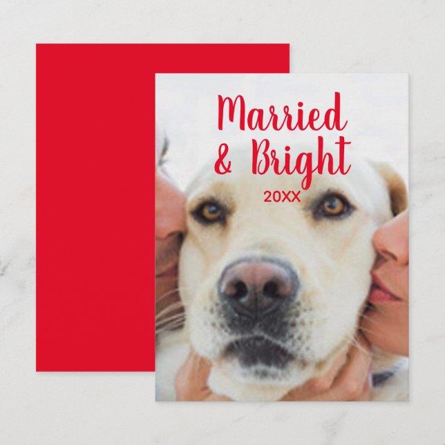 Modern red white custom photo text date Christmas Card (Front/Back)