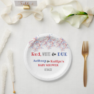 Modern Red White & Due 4th July Baby Shower Paper Plate