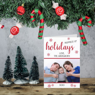 Modern Red & White Family Photo Christmas Holiday Card