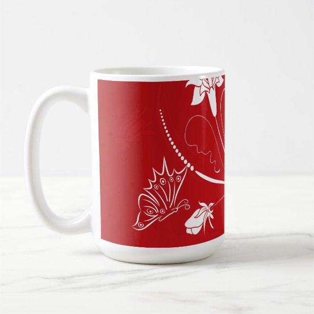 Modern Red & White Floral Coffee Mug (Left)