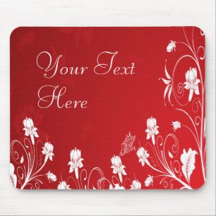 Modern Red & White Floral Mouse Pad
