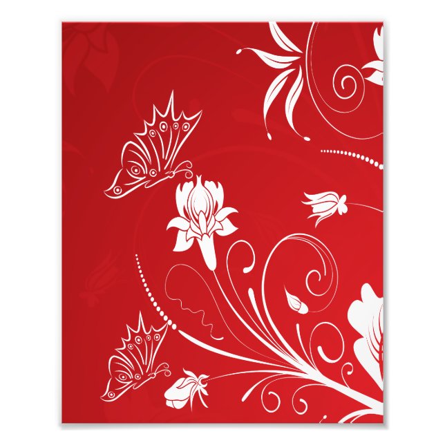 Modern Red & White Floral Photo Print (Front)