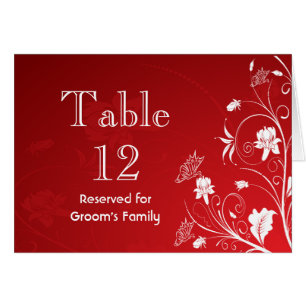 Modern Red & White Floral Wedding Table Number