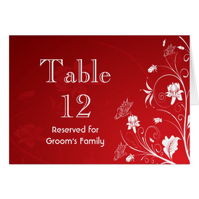 Modern Red & White Floral Wedding Table Number (Front Horizontal)