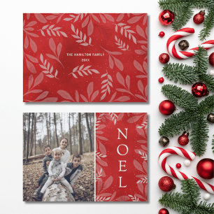 Modern Red & White Foliage Christmas  Holiday Card