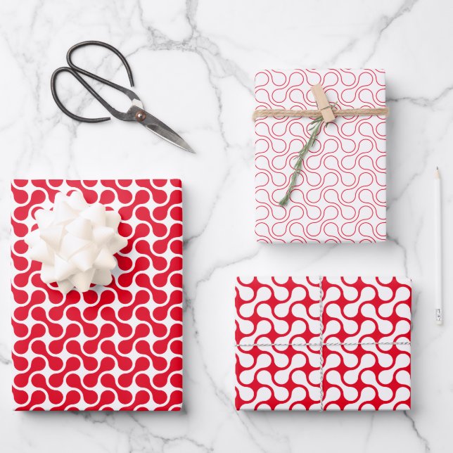 Modern Red White Geometric Metaball Pattern Wrapping Paper Sheet (Front)