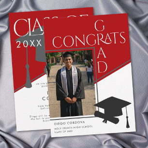 Modern Red White Geometric Photo Graduation