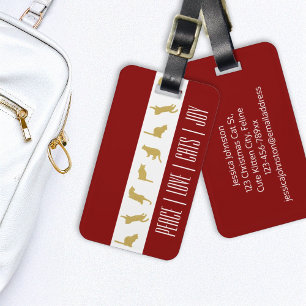 Modern Red White Gold Cat Christmas Luggage Tag