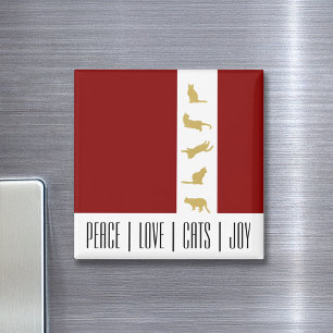 Modern Red White Gold Cat Christmas Magnet
