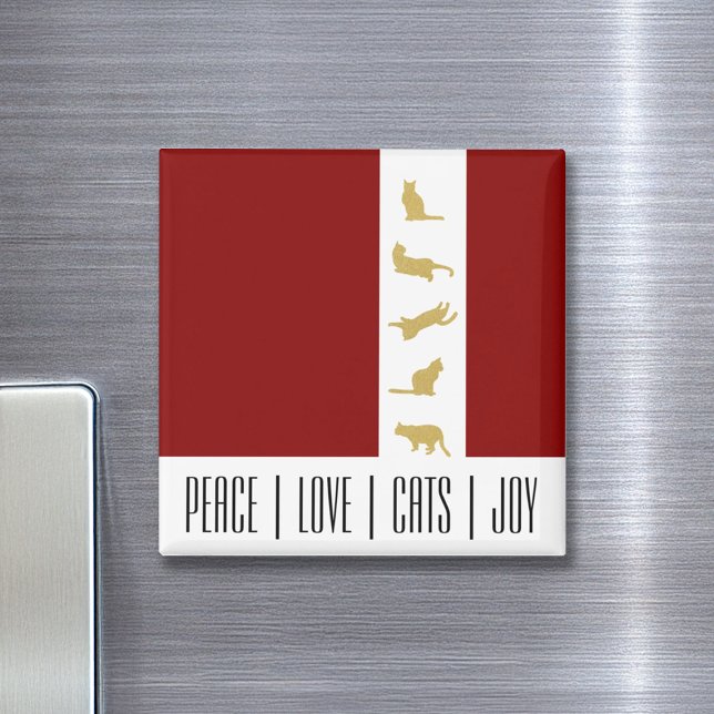 Modern Red White Gold Cat Christmas Magnet (Creator Uploaded)