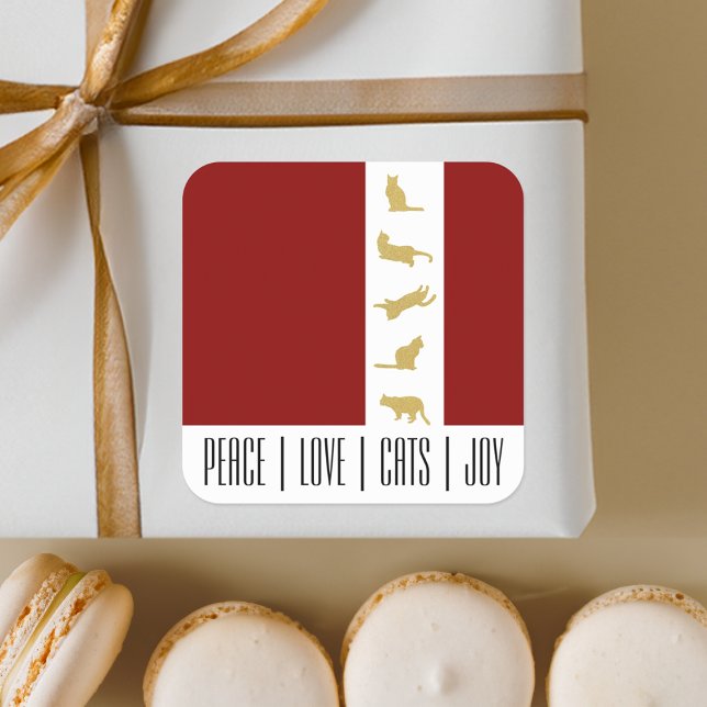 Modern Red White Gold Cat Christmas Square Sticker (Creator Uploaded)