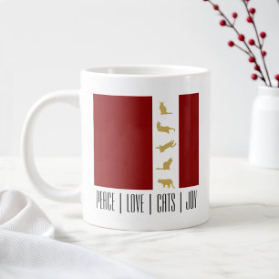 Modern Red White Gold Cat Lover Christmas Large Coffee Mug
