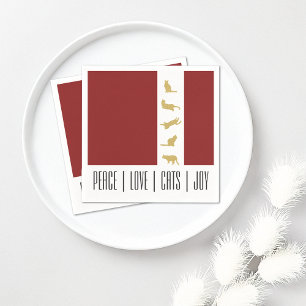 Modern Red White Gold Cat Lover Christmas Paper Napkin