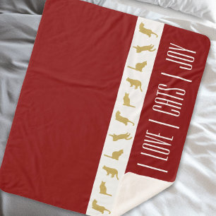 Modern Red White Gold Cat Lover Christmas Sherpa Blanket