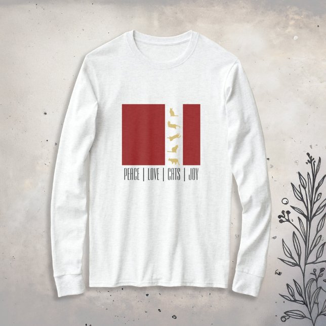 Modern Red White Gold Christmas Cat T-Shirt (Creator Uploaded)