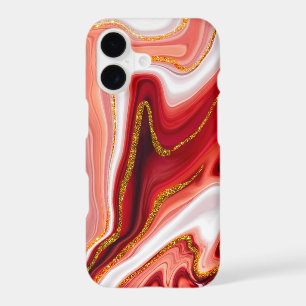 Modern Red White Gold Marble Alcohol Ink