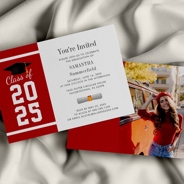 Modern Red White Grad Photo Graduation 2025 Invitation (Modern Red White Grad Photo Graduation 2025 Invitation)