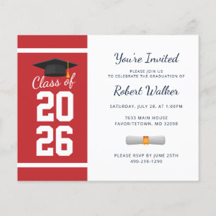 Modern Red White Graduation 2026 Invitation