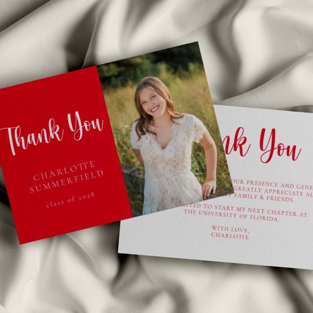 Modern Red White Graduation Thank You Card (Creator Uploaded)
