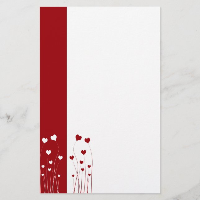 Modern Red White Hearts Stationery (Front)