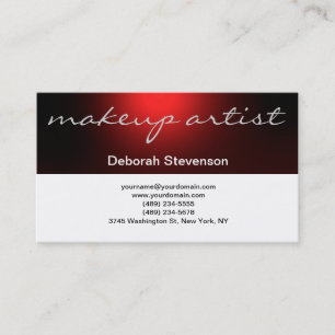 Modern Red White Make-up Artist Business Card