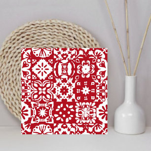 Modern Red & White Mexican Portuguese Tile