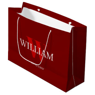 Modern Red &white Minimalist Monogrammed Gift Bag