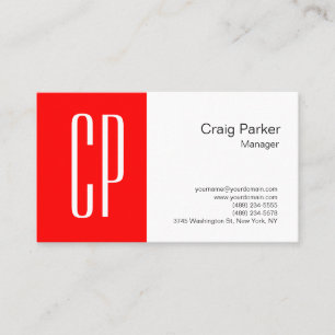 Modern Red White Monogram Professional Business Card