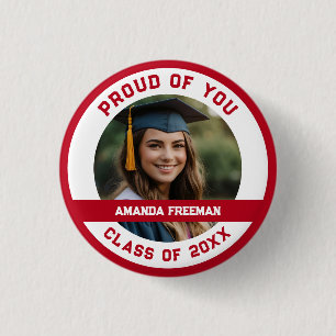 Modern Red & White Photo Customized Graduation 3 Cm Round Badge